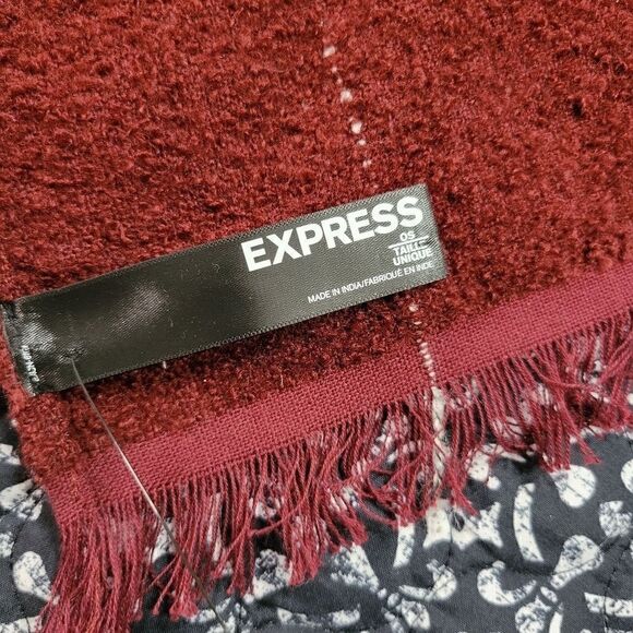 Express Women's One Size Maroon Plaid Poncho Loose Fit Sweater Scarf Vest - Picture 5 of 7